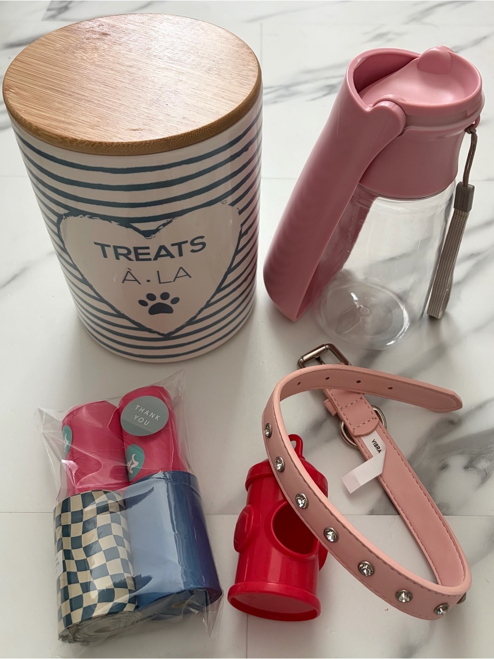 Pink Studded Collar with Matching Pink Water Bottle